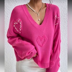NWT SIZE M Pink Heart Embellished Sweater